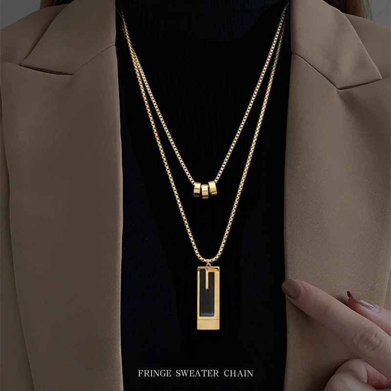Vòng cổ Hai Lớp Bằng Thép Titan Mạ Vàng 18K Cao Cấp