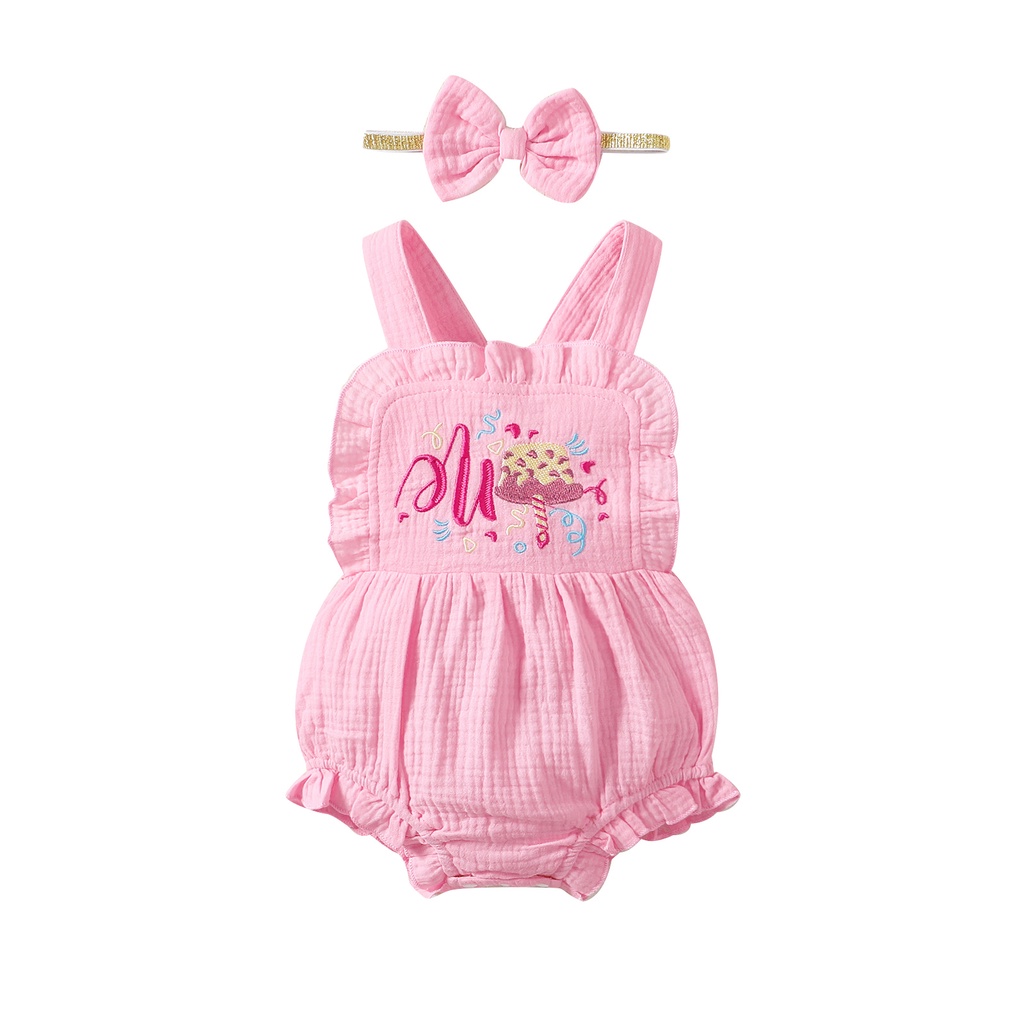 Bộ Áo Liền Quần In Họa Tiết Kèm Băng Đô Cài Tóc Xinh Xắn Thời Trang Cho Bé Gái