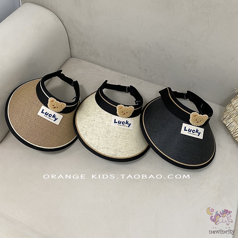 Mũ Cói Vành Rộng Hở Chóp Chống Va Chạm Thiết Kế Hình Gấu Hoạt Hình Phong Cách Hàn Quốc Cho Trẻ Em