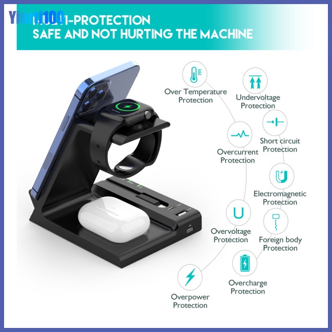 Đế Sạc Nhanh Không Dây Yinrti 3 Trong 1 15w Tương Thích Với Điện Thoại Đồng Hồ Ios