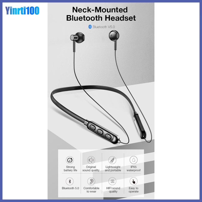 Tai Nghe Bluetooth 5.0 Yinrti Đeo Cổ Giảm Tiếng Ồn Tiện Dụng