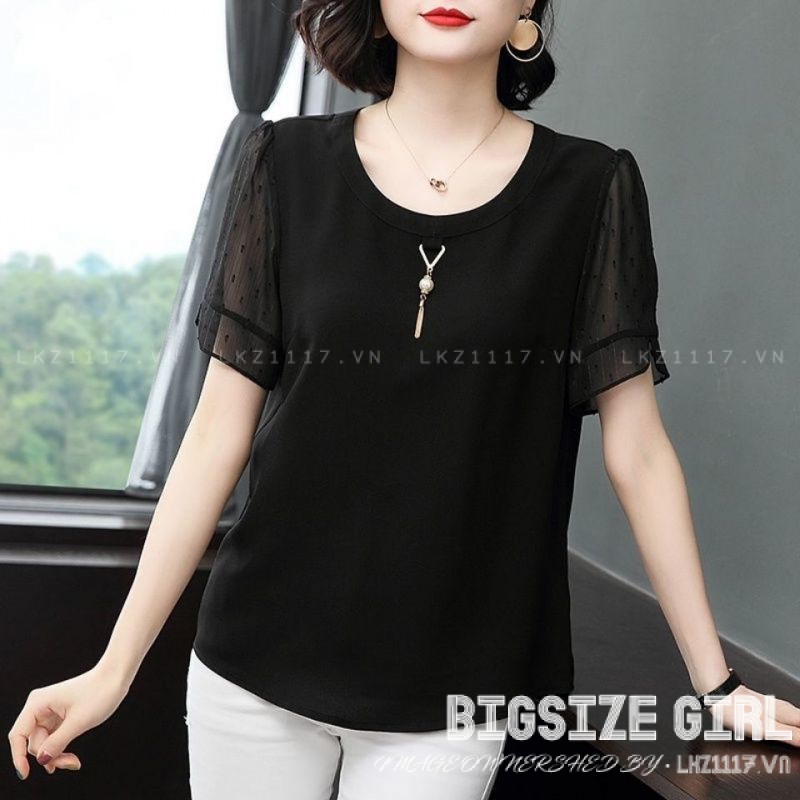 Áo kiểu trung niên nữ Bigsize Áo sơ mi voan nữ trung niên cho mẹ đen form rộng tay ngắn mùa hè Phong cách hàn quốc Thời Trang trẻ trung sang trọng đẹp cao cấp