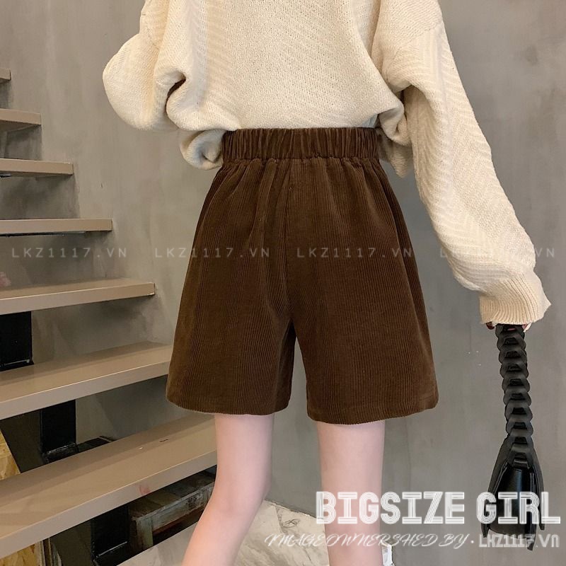 Quần short nữ quần ngắn lưng cao Bigsize quần đùi ống rộng suông cạp cao nhung vintage đen mùa thu Phong cách Hàn Quốc Thời Trang đẹp