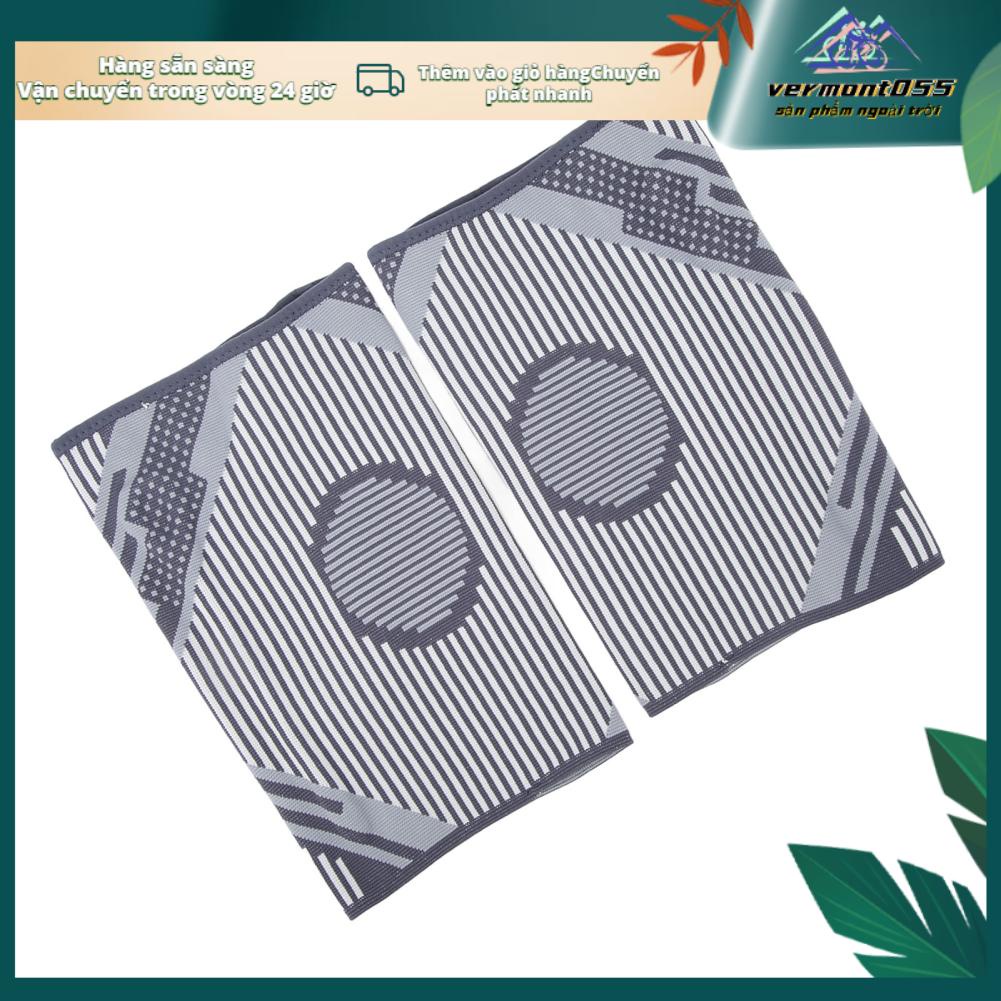 Vermont055 2 Miếng Đệm Đầu Gối Silicon Thể Thao Dệt Kim Kneepad Lò Xo Hỗ Trợ Bảo Vệ Chạy Leo Núi Bóng Rổ Xám Đậm