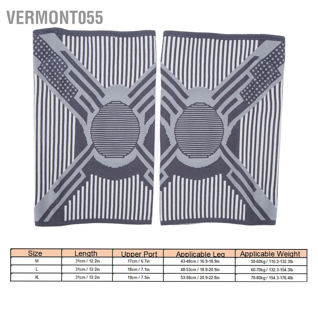 Vermont055 2 Miếng Đệm Đầu Gối Silicon Thể Thao Dệt Kim Kneepad Lò Xo Hỗ Trợ Bảo Vệ Chạy Leo Núi Bóng Rổ Xám Đậm