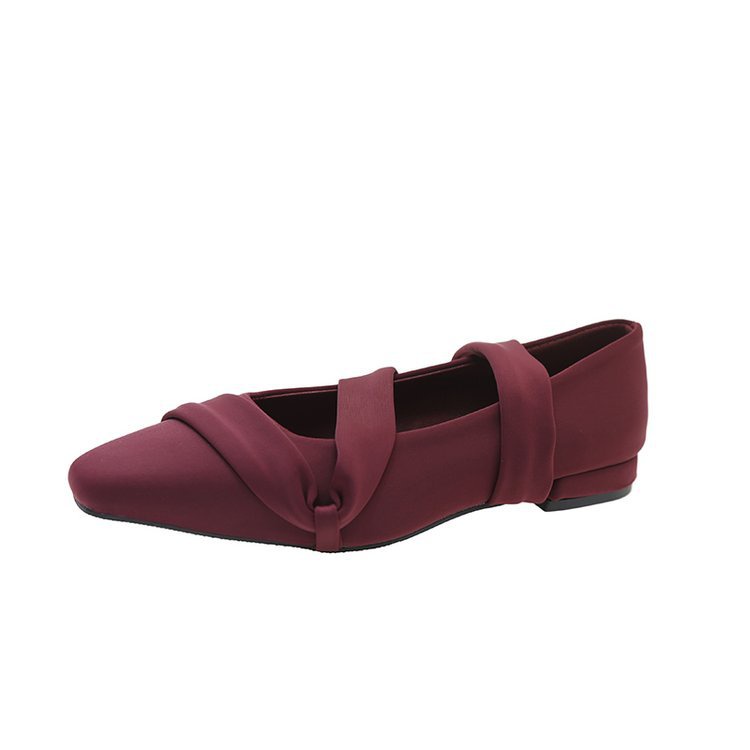 Giày Búp Bê Mũi Vuông Vải Satin Màu Đỏ Đen Phong Cách Retro Mary Jane XPM6