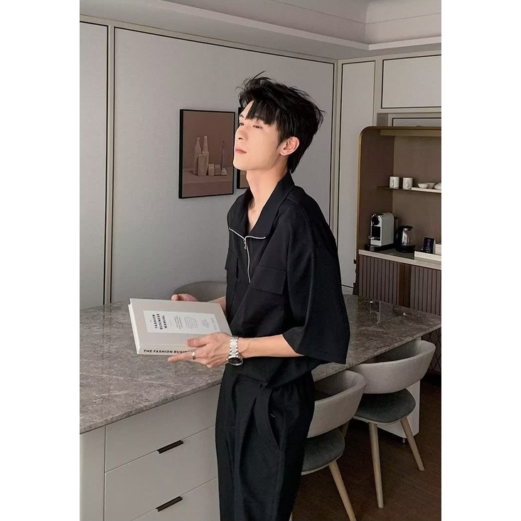 Áo Thun Polo Tay Ngắn Có Khóa Kéo Phong Cách Nhật Bản Cho Nam Nữ áo polo nam áo thun có cổ áo form rộng có cổ áo nam đẹp