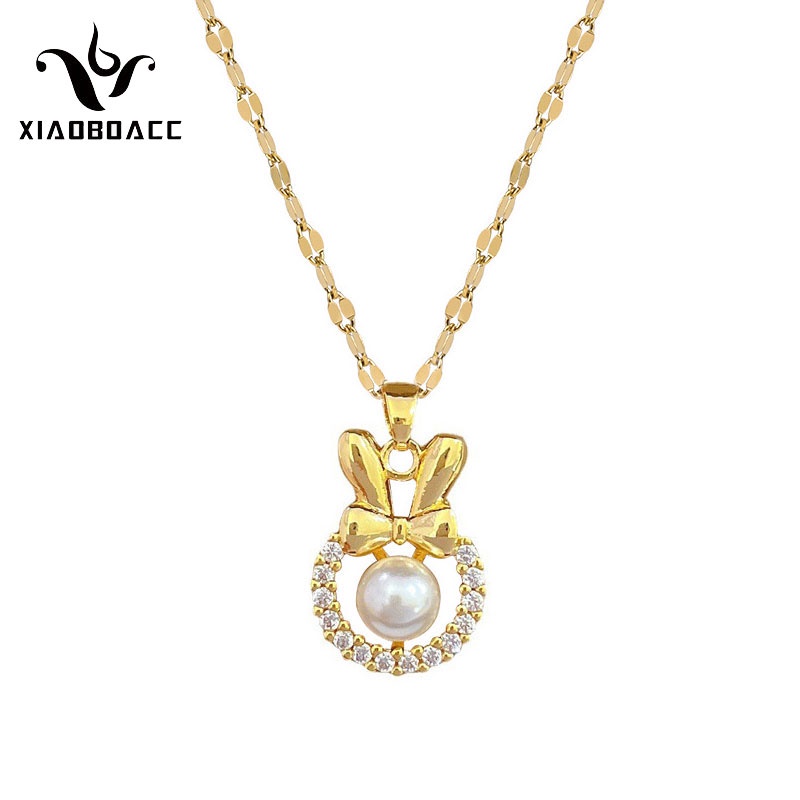 Dây Chuyền Bằng Thép Titan Đính Kim Cương Ngọc Trai Buetterfly Sang Trọng Cho Nữ