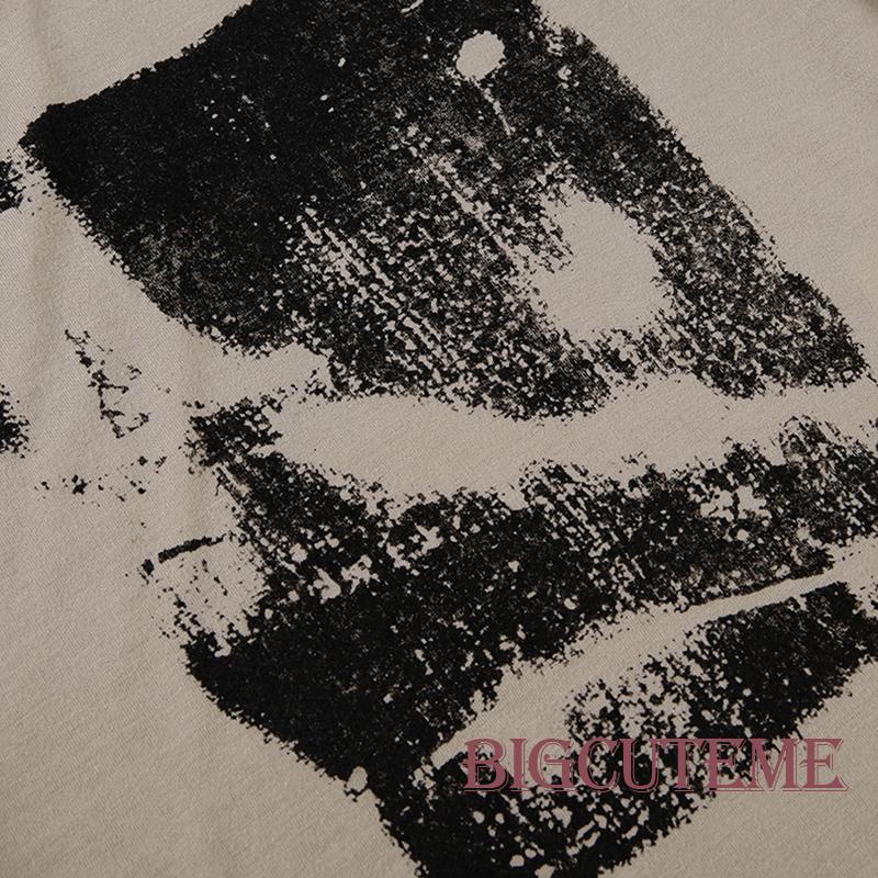 [] Áo Thun Ngắn Tay Cổ Tròn In Họa Tiết Trừu Tượng Ôm Dáng Phong Cách Đường Phố Thời Trang Mùa Hè Cho Nữ