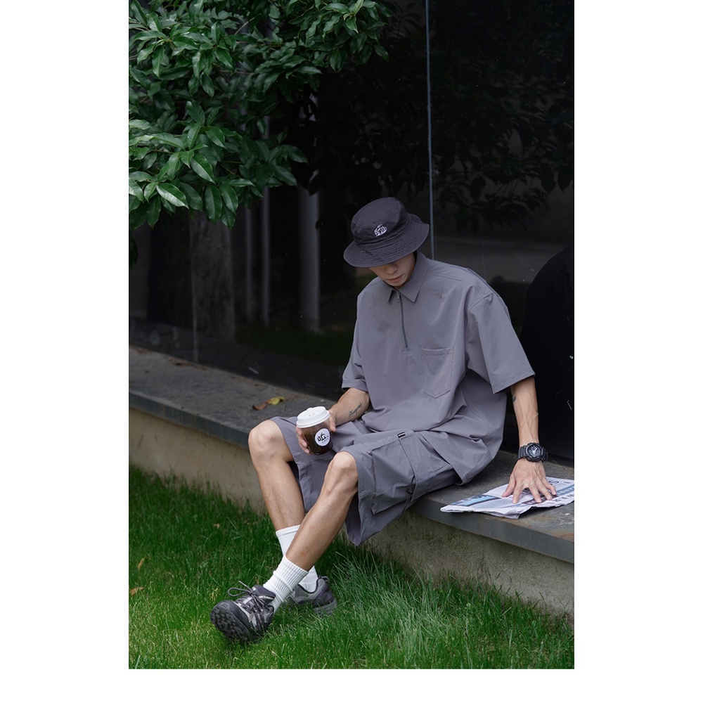 Áo Sơ Mi Tay Ngắn Có Khóa Kéo Phong Cách Đường Phố Mỹ Thời Trang Mùa Hè Cho Nam