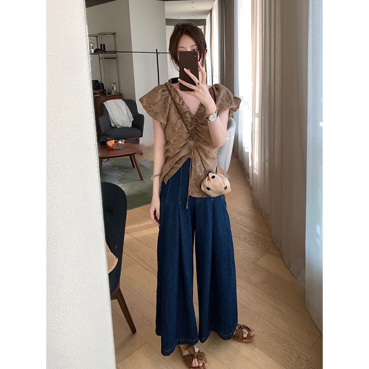 Áo Sơ Mi Ngắn Tay Cổ Chữ V Thiết Kế Dây Rút Phong Cách Trung Hoa Cổ Điển 3 Màu Thời Trang Mùa Hè Mới Cho Nữ