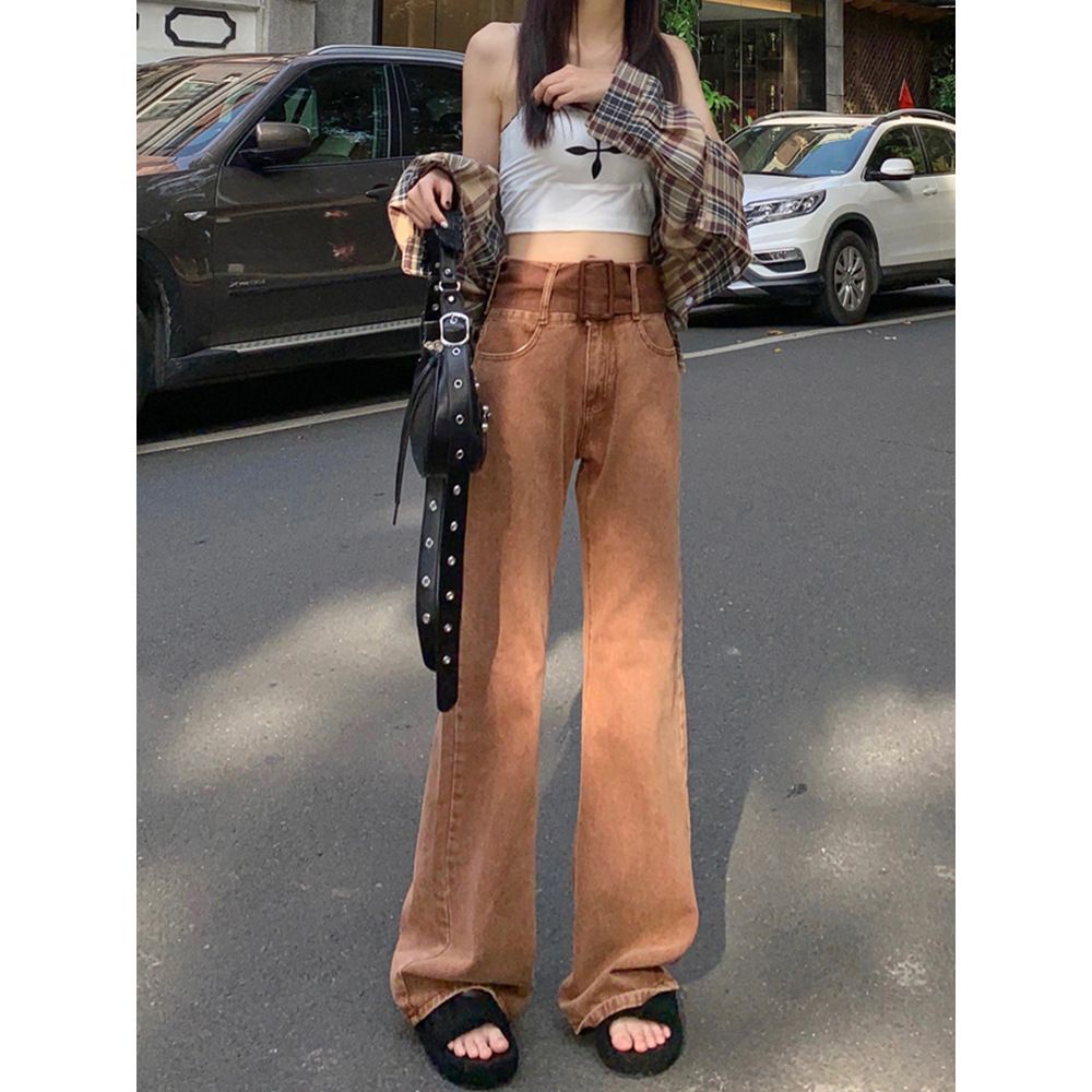 Quần Jean Nữ Ống Loe Lưng Cao Phong Cách Retro Mỹ Mới