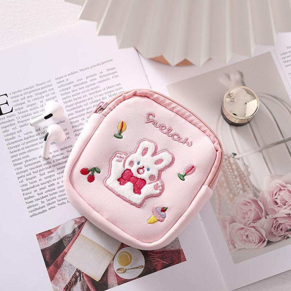 Túi Đựng Khăn Giấy / Tiền Xu Cỡ Lớn Có Khóa Kéo In Họa Tiết Chú Thỏ / Gấu Dễ Thương Cho Nữ