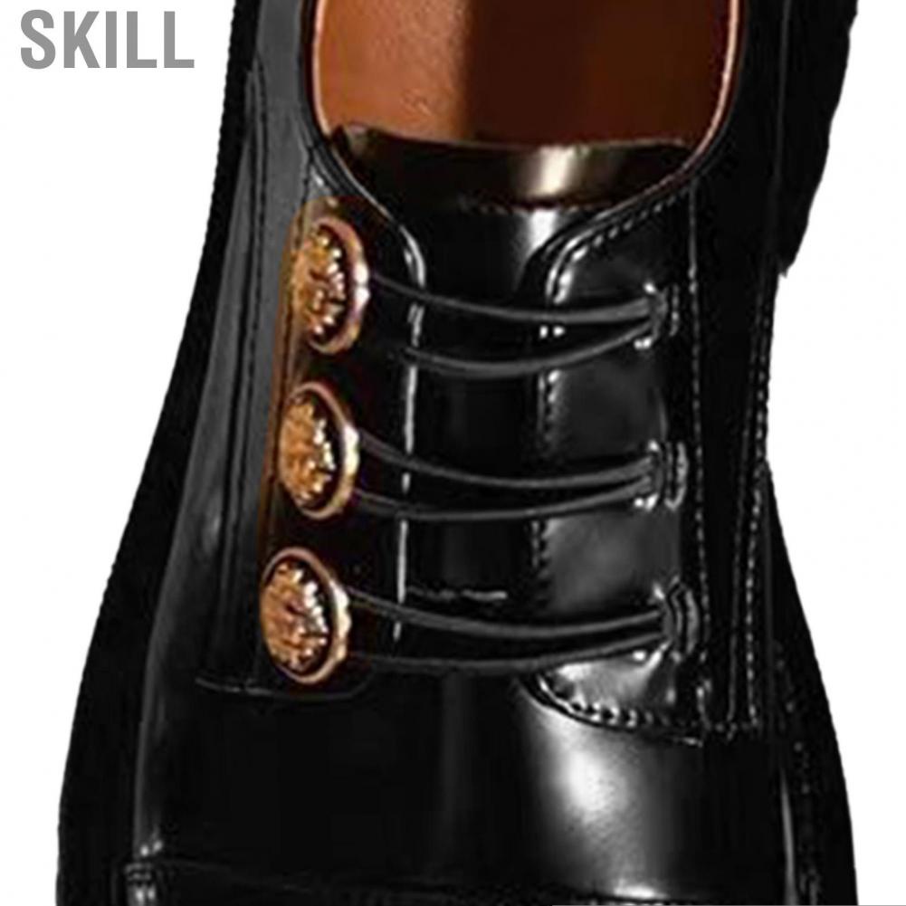 Skill Women Vintage Shoes  Button Black Thick Sole Round Toe Lightweight PU Leather for Winter
