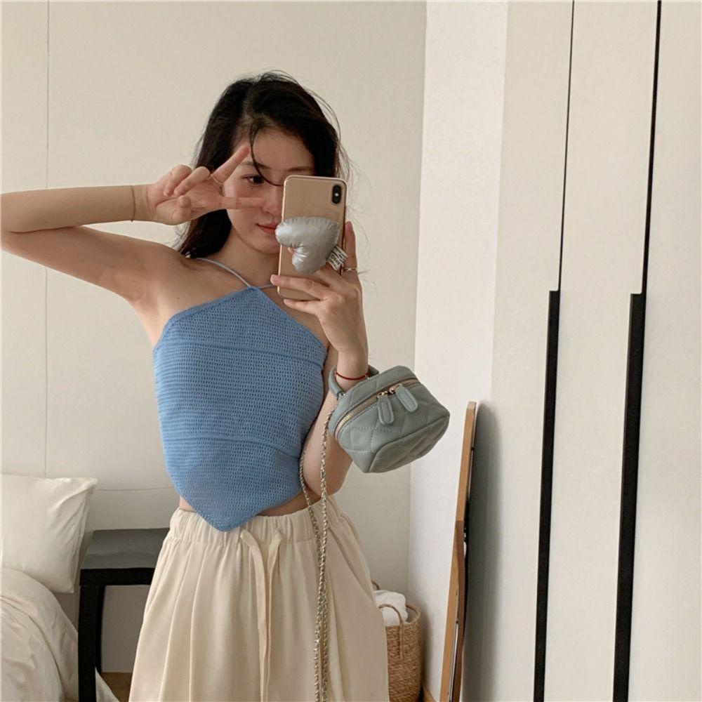Áo Croptop Dệt Kim Hai Dây Phong Cách Hàn Quốc 26Ede Ngọt Ngào Cho Nữ