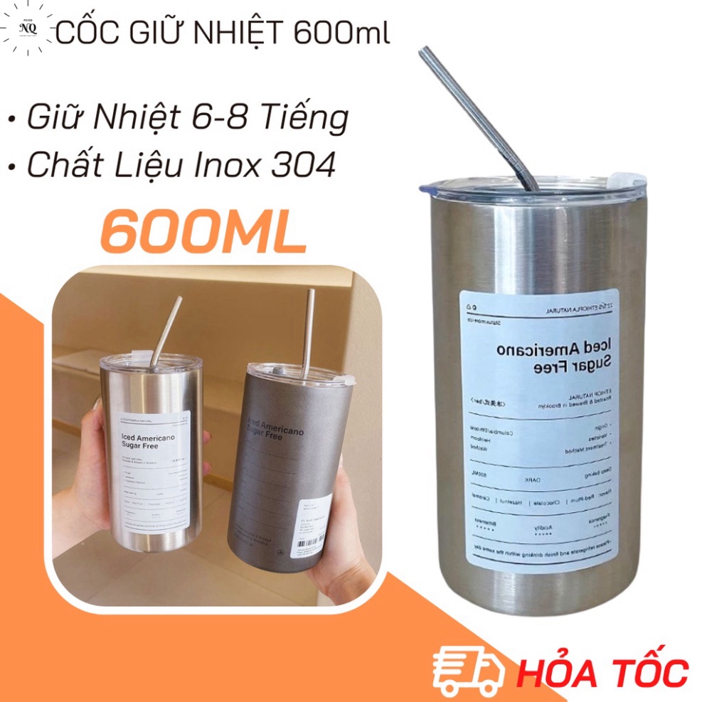Cốc Giữ Nhiệt Iced Americano Inox 304 600Ml Kèm Ống Hút, Giữ Nhiệt 6 - 8 Tiếng - Shoptd