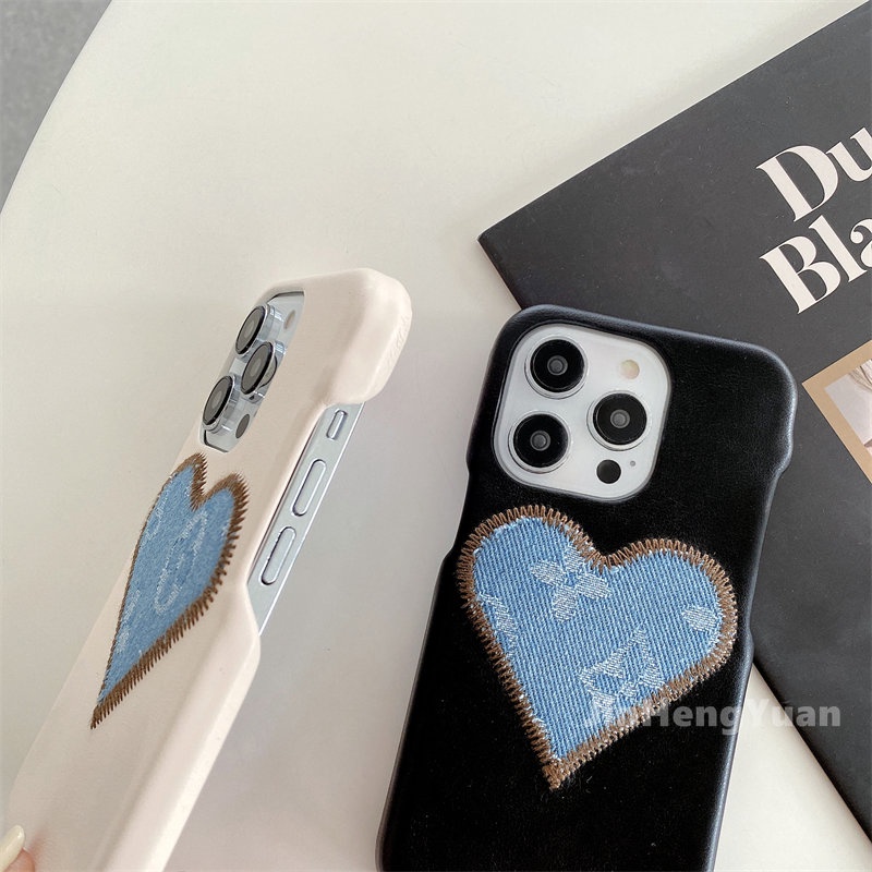 Ốp Điện Thoại Da Cao Bồi In Hình Trái Tim Cho IPhone 14 13 12 Pro Max