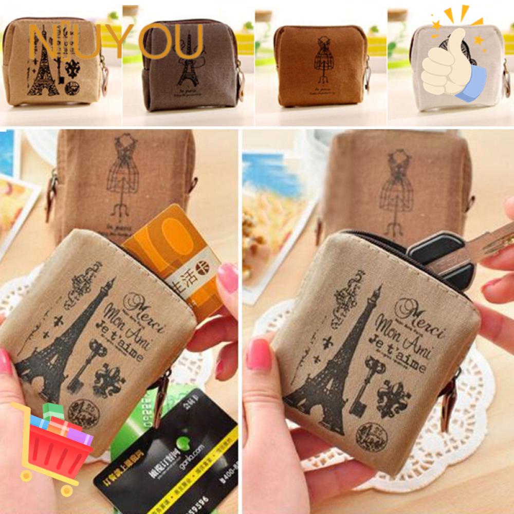 Túi Đựng Tiền Xu Bằng Vải Canvas Mini Cổ Điển Giá Đỡ