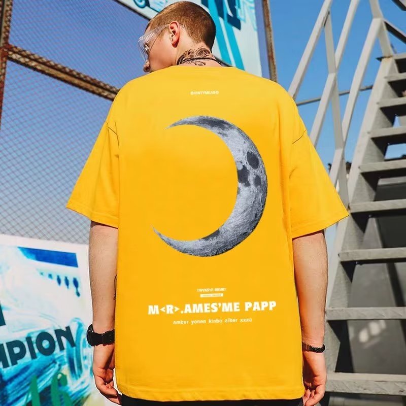 【Plus Size】(40-130kg) Áo Thun Nam Oversize Tay Ngắn Dáng Rộng In Trăng cong áo phông nam boy phố