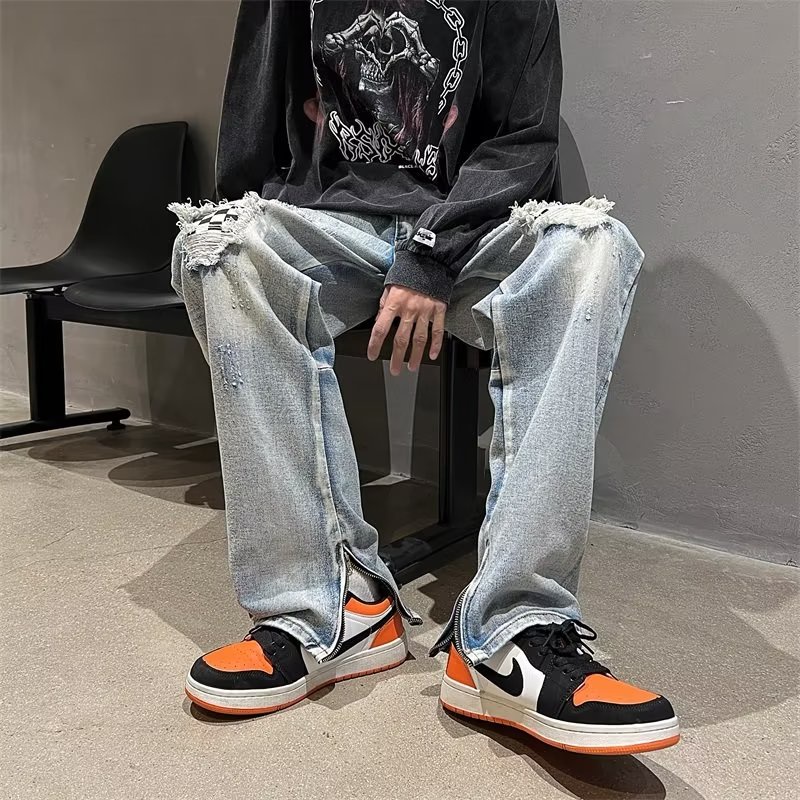 Quần Jeans Dài Ống Đứng Họa Tiết Caro Phong Cách Đường Phố Hip Hop Thời Trang Mùa Hè Cho Nam