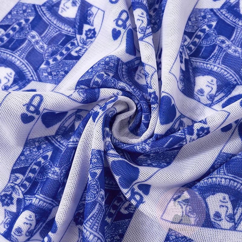 Đầm Sát Nách Cổ Tròn Xuyên Thấu In Họa Tiết Hoạt Hình Bài Poker Dễ Thương Cho Nữ