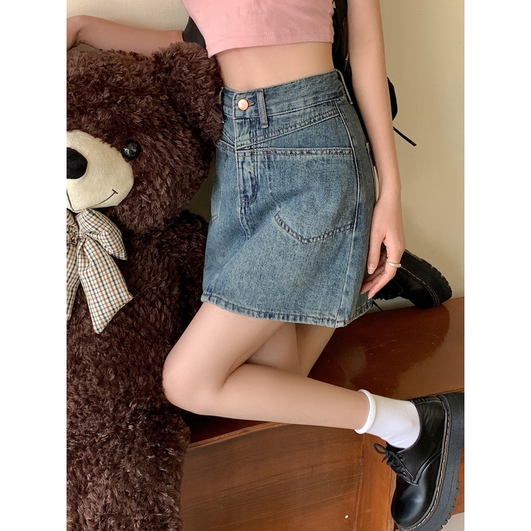 COZOK Chân váy jean Lưng Cao Thời Trang Retro Đơn Giản Dành Cho Nữ