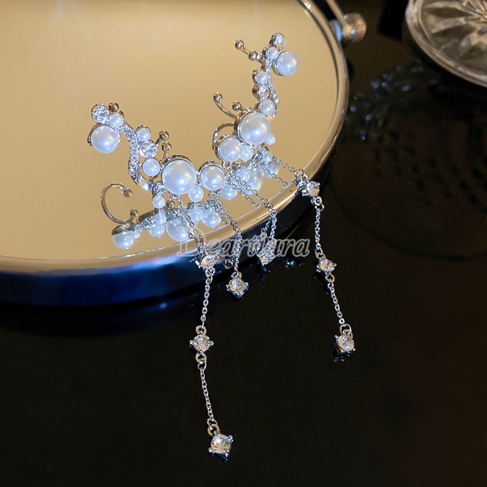 Elf Khuyên Kẹp Vành Tai Dáng Dài Đính Ngọc Trai Cao Cấp Phong Cách Pháp Thanh Lịch