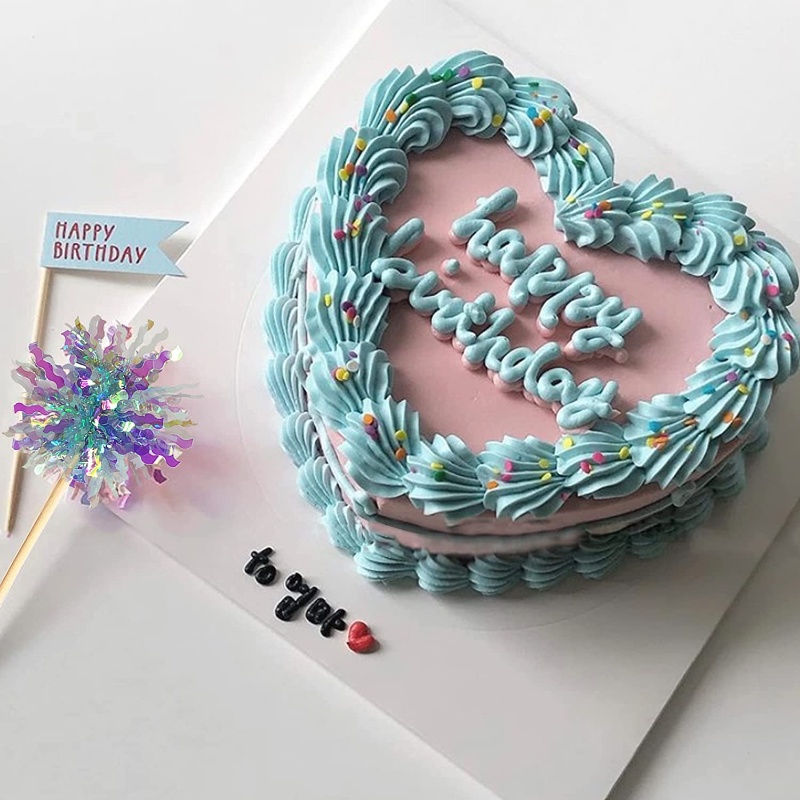 Set 2 Topper Cắm Trang Trí Bánh Kem Hình Pháo Hoa Màu Xanh Dương Và Tím Lấp Lánh