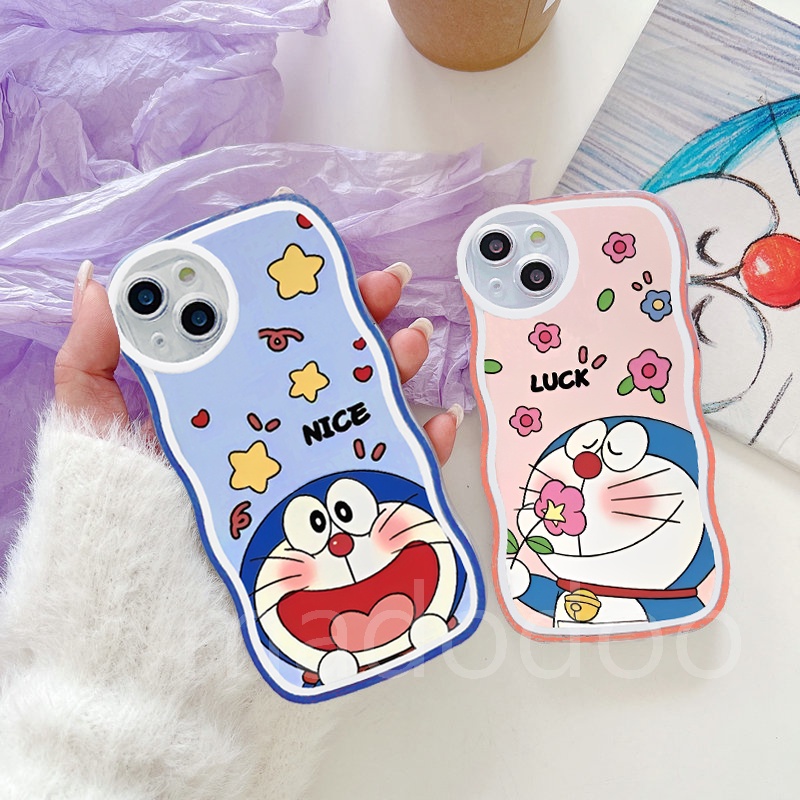 Couple Casing Samsung Galaxy S23 Plus Ultra FE S22 S21 S23+ S22+ S21+ 5G Cute Cartoon Doraemon Waves Edge Soft Phone Case Oval Clear Lens Back Cover BW 61