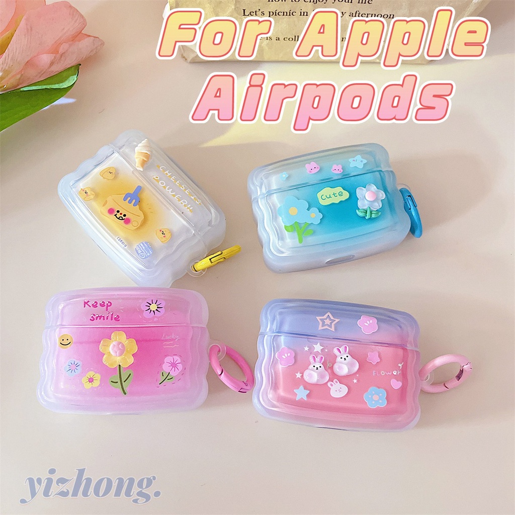 Vỏ Bảo Vệ Hộp Sạc Tai Nghe Airpods Pro 2 3 1 Bằng TPU Mềm Chống Trầy Xước Chống Sốc Hình Thỏ Kem 3D