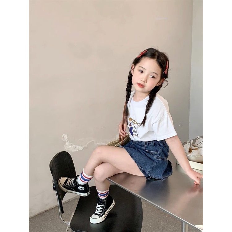 Áo Thun Tay Ngắn Cổ Tròn Bằng Vải Cotton Thời Trang Mùa Hè 2023 Phong Cách Hoạt Hình Dành Cho Bé Gái