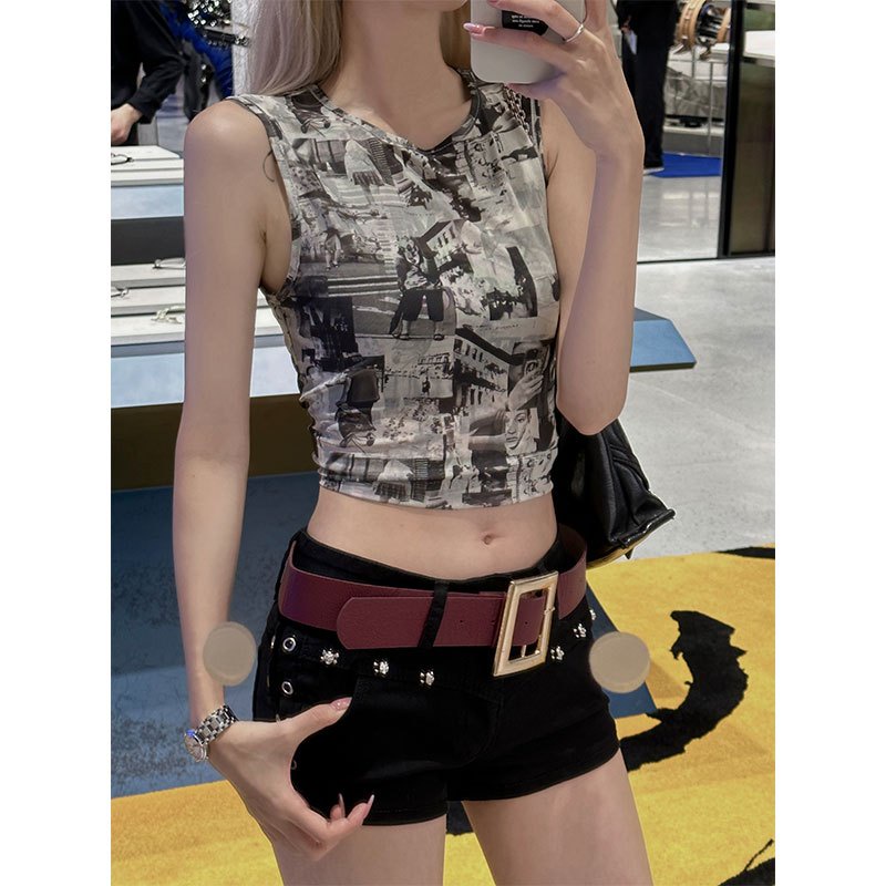 Áo Ngắn Không Tay In Họa Tiết Graffiti Thời Trang Mùa Hè 2023 Cho Nữ