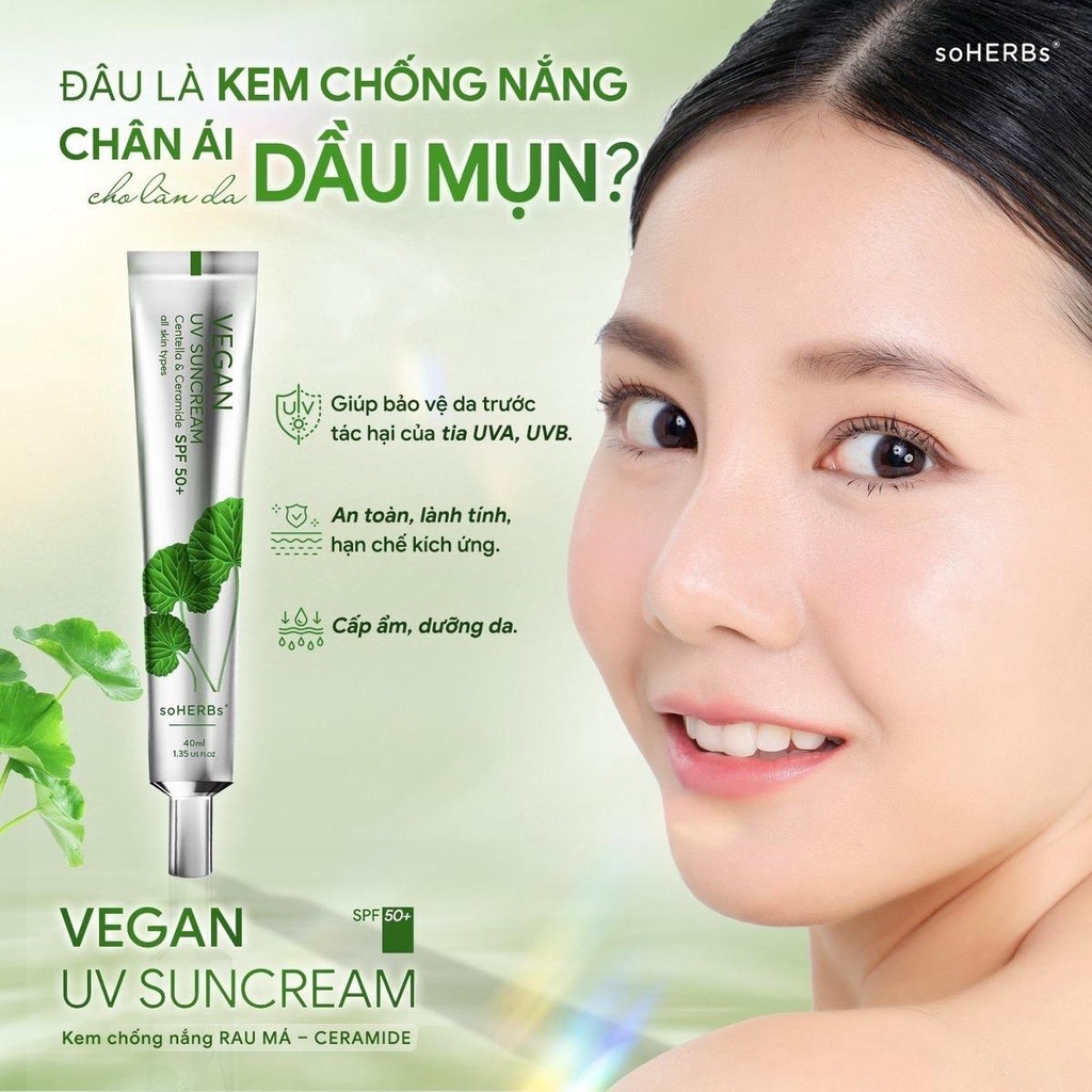 Kem chống nắng Soherbs VEGAN SPF 50+ cho da nhạy cảm 40ml