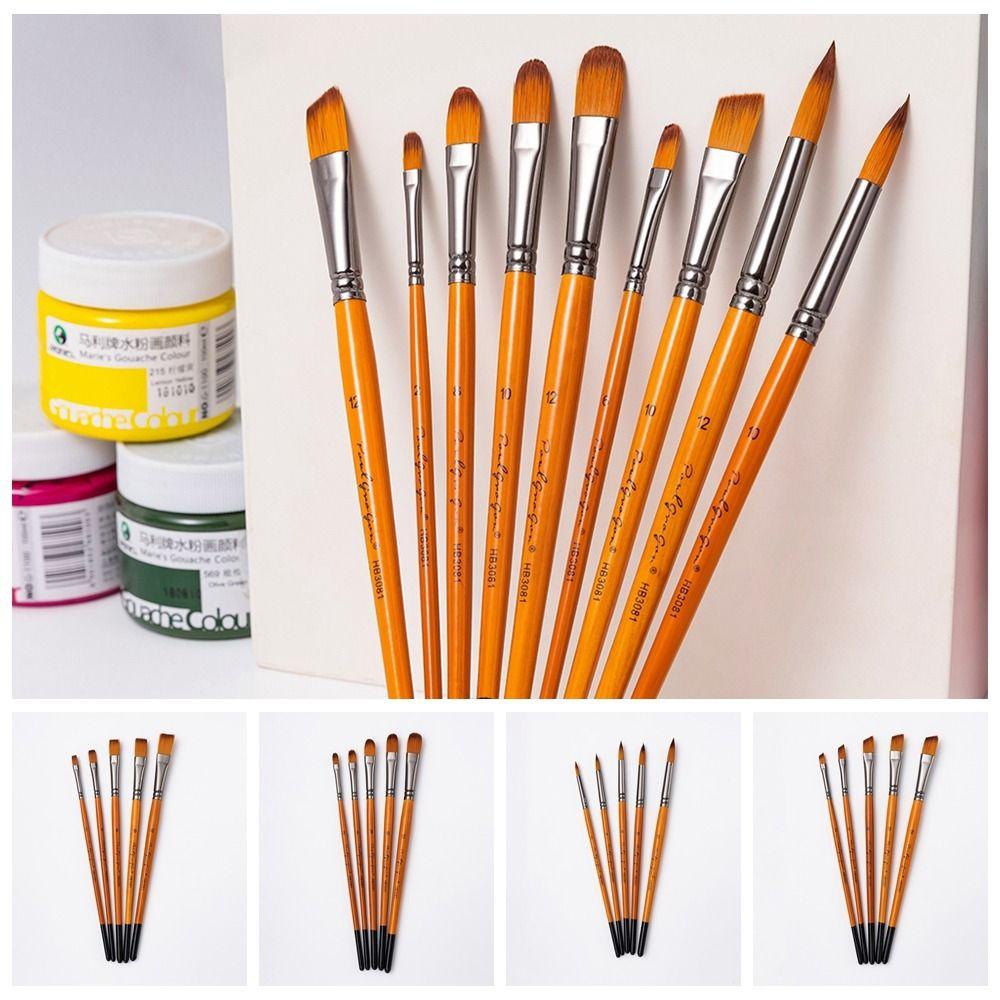 Bộ 5 Cọ Vẽ Màu Nước Sợi Tổng Hợp Tay Cầm Bằng Gỗ