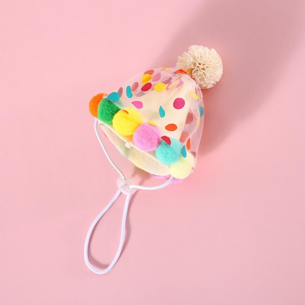 AUGUSTINA Nón Sinh Nhật Họa Tiết Chấm Bi Phối Ren Và Bóng Lông Thời Trang Cho Thú Cưng