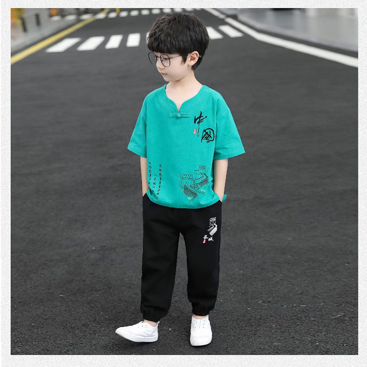 Bộ Đồ Hán Phục Mùa Hè 2023 Gồm Áo Cotton Lanh Tay Cộc Và Quần Phong Cách Trung Hoa Mới Cho Bé Trai
