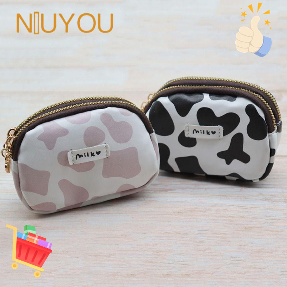 Ví Đựng Thẻ Họa Tiết Bò Sữa Dễ Thương Có Khóa Kéo Cho Học Sinh