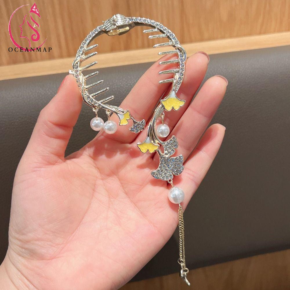 OCEANMAP Kẹp Tóc Móng Vuốt Hình Sao Biển / Lá Phối Tua Rua Thời Trang Dự Tiệc