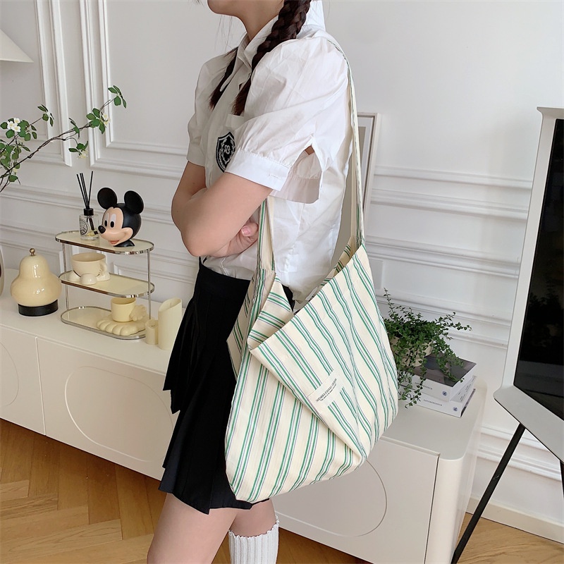 Túi Xách Vải Canvas Cỡ Lớn Họa Tiết Kẻ Sọc Thời Trang Cho Nữ
