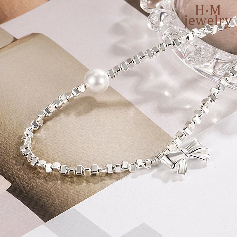 Vòng Cổ Chuỗi Ngọc Trai Thắt Nơ Nhỏ Đơn Giản Và Không Đối Xứng Mới