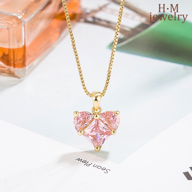 Vòng cổ Mạ Bạc 925 Mặt Trái Tim Đính Đá Zircon Hồng Dễ Thương Ngọt Ngào Thời Trang 2023