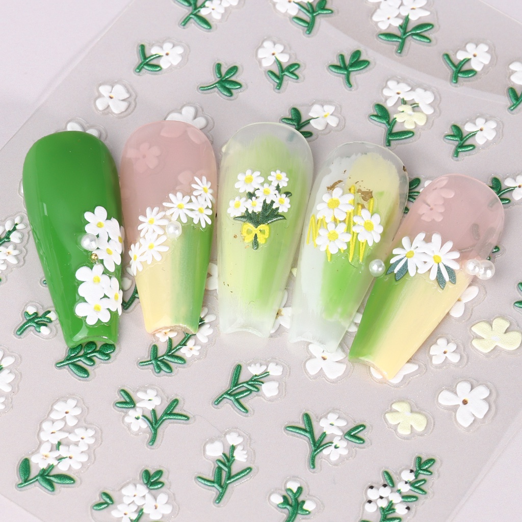 Miếng Dán Trang Trí Móng Tay 5D Hình Hoa Tươi Tắn Mùa Xuân Hè