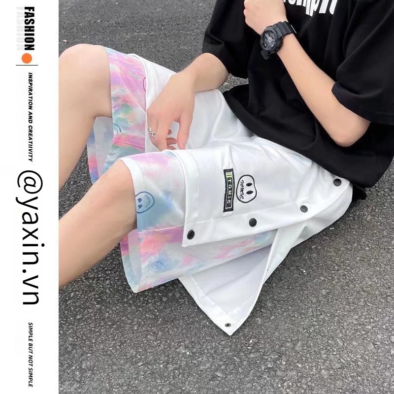 Quần Short Thể Thao Bóng Rổ Giả Hai Lớp Dáng Rộng Phối Màu Nhuộm Thời Trang Mùa Hè Cho Nam Quần Hai Màu Quần Ngắn Nam Trắng
