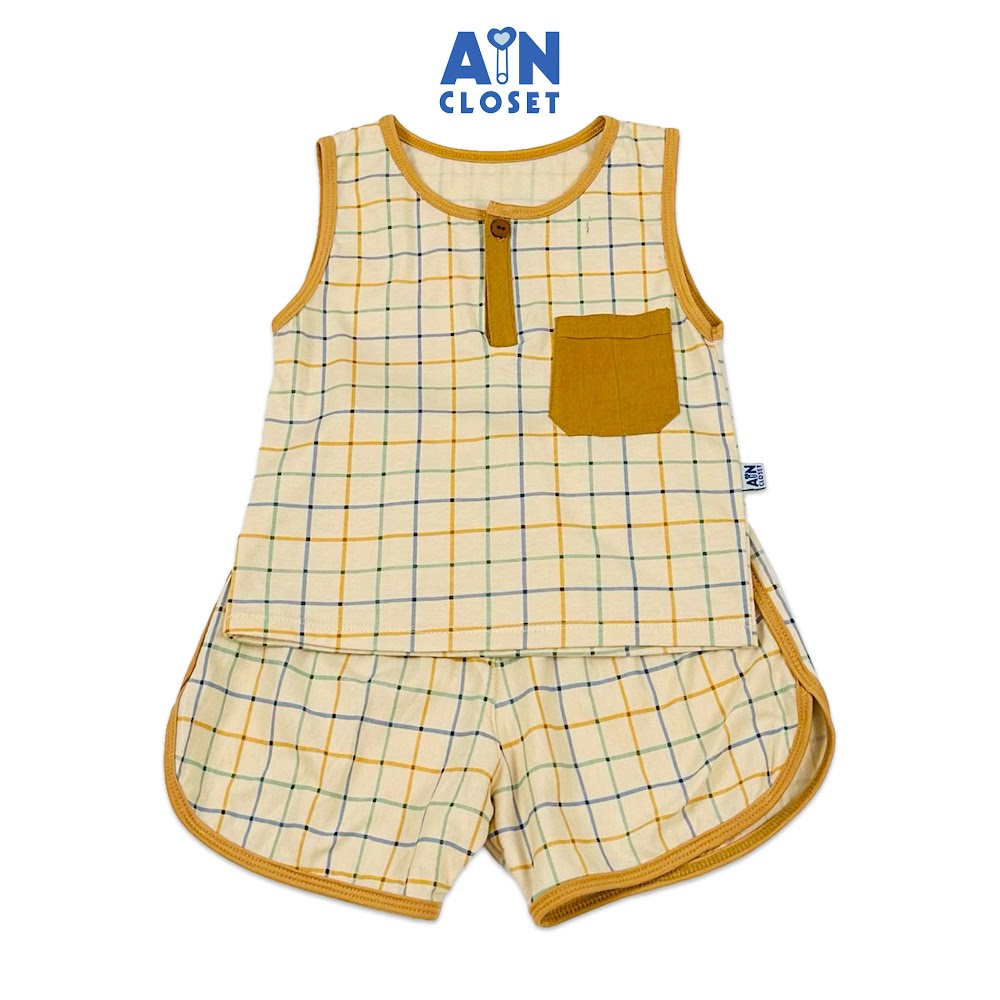 Bộ quần áo Ngắn bé trai họa tiết Caro Kẻ Vàng cotton - AICDBTAKX0UZ - AIN Closet