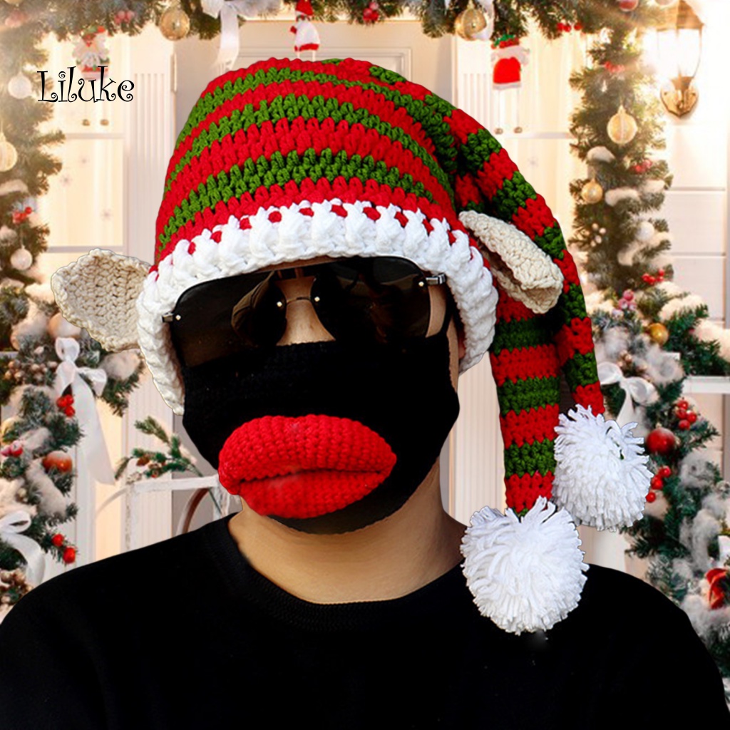 Set 2 Mũ Len Che Phủ Mặt Đính Quả Cầu Lông Xinh Xắn