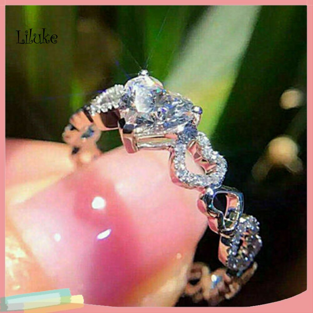 Nhẫn Hợp Kim Trang Trí Hình Trái Tim Đính Đá Xinh Xắn Cho Nữ