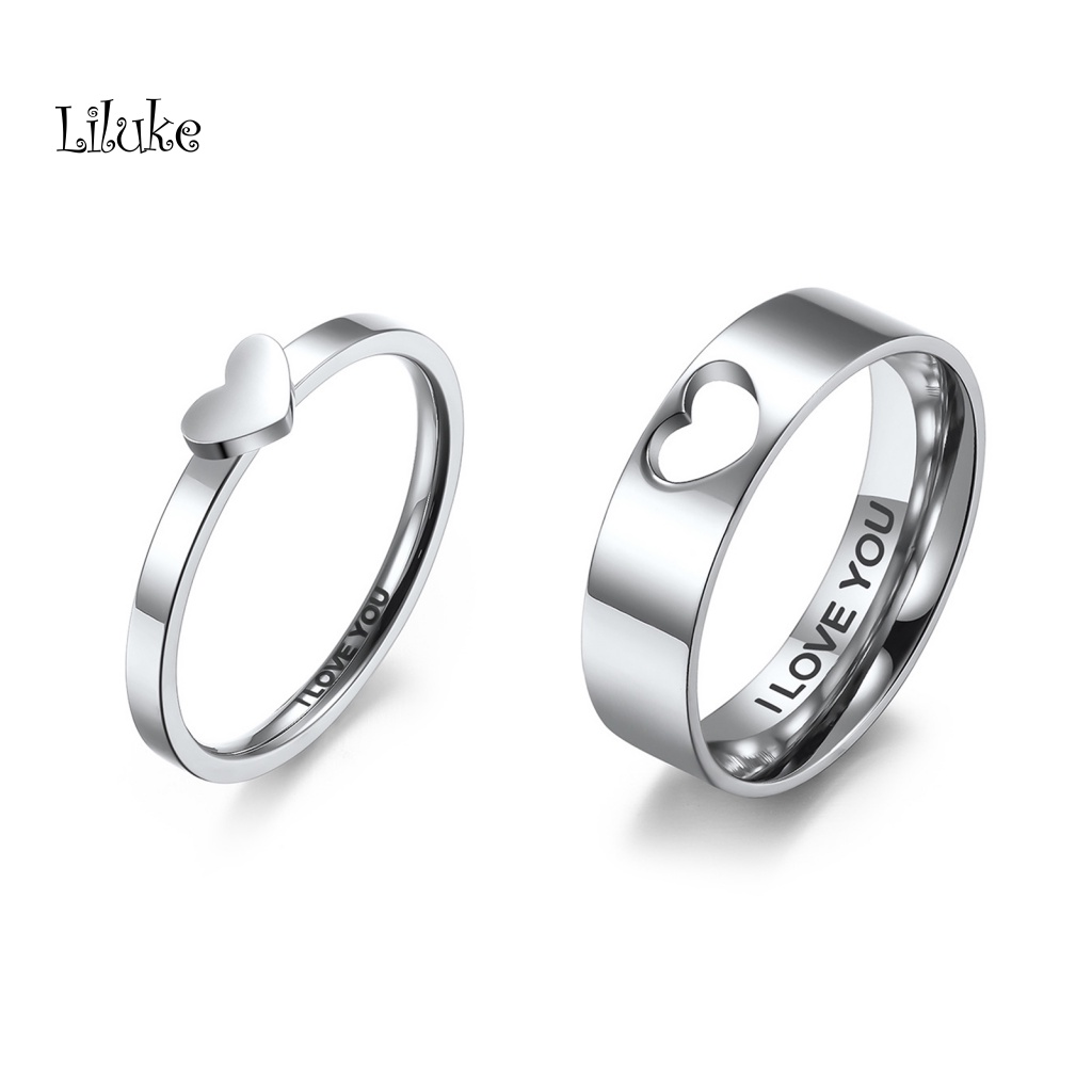 Bộ 2 Nhẫn Mạ Điện Sáng Bóng Họa Tiết Trái Tim Rỗng Xinh Xắn
