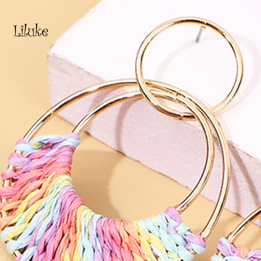 1 Đôi Khuyên Tai Tròn Đan Lát Đính Đá Thời Trang Cho Nữ