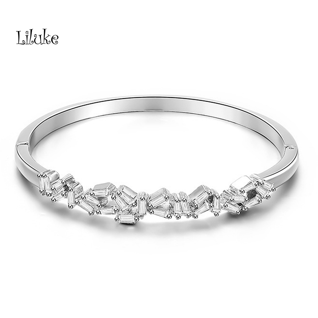 Vòng Tay Hợp Kim Đính Đá Màu Trơn Kiểu Dáng Hình Học Thời Trang Cho Nữ 1 Lá