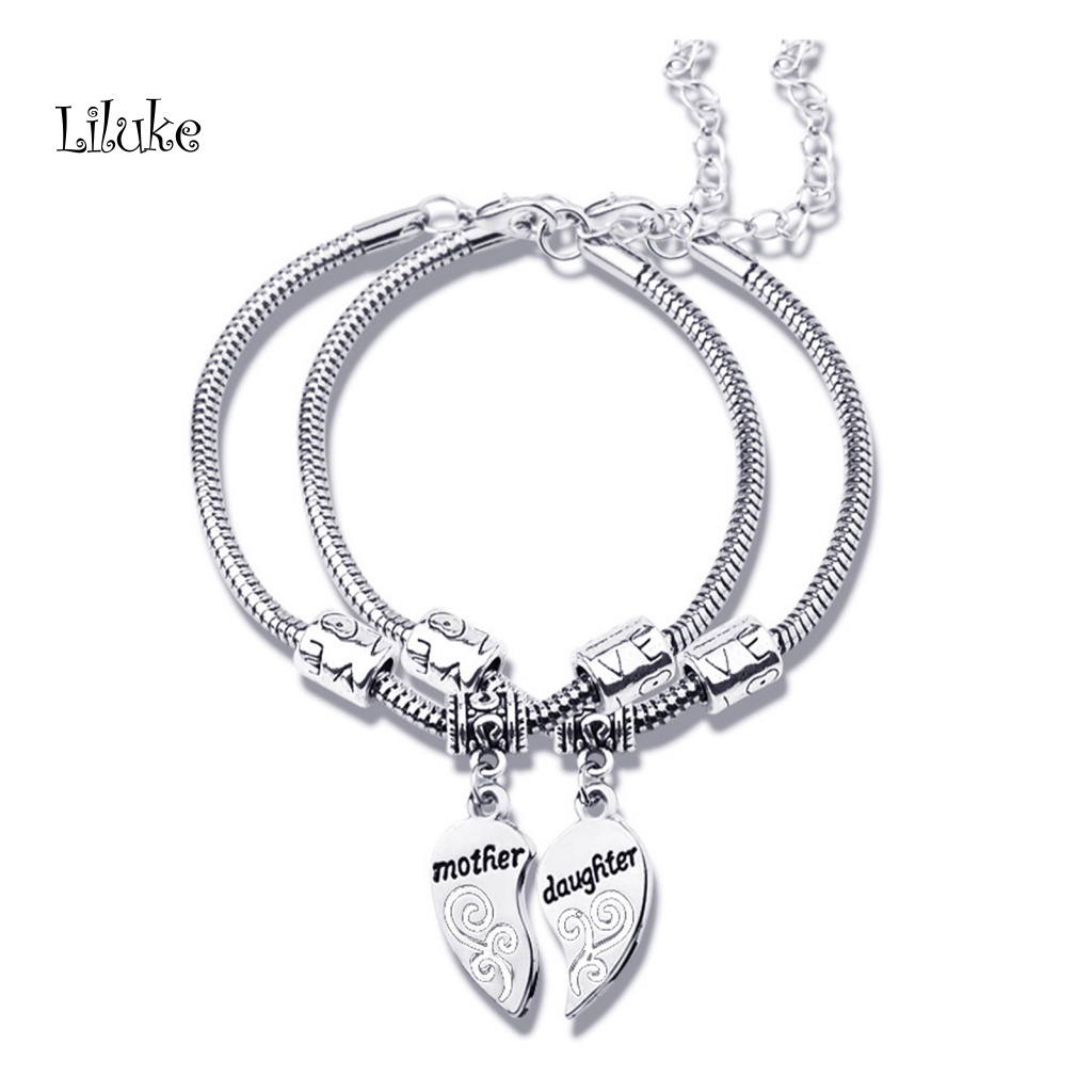 Bộ 2 Vòng Tay Hợp Kim Không Gỉ Trang Trí Hình Trái Tim Xinh Xắn